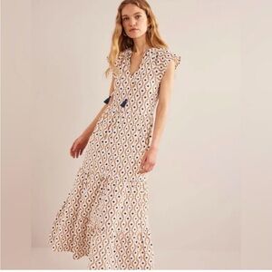 BODEN Tiered Jersey Midi Dress Geo Diamond